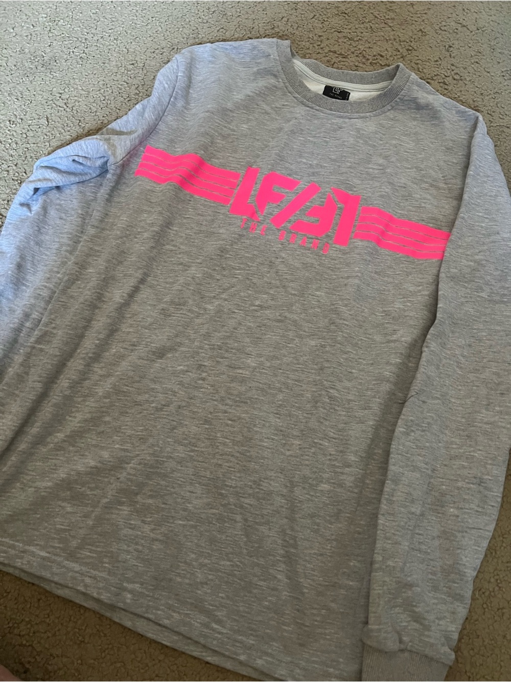 LF Gray Crewneck Sweater with Neon Pink Logo
